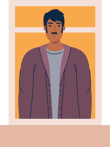 窗边有小胡子的孤立男子卡通形象图片下载