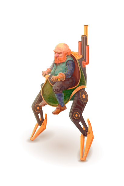 卡通工程师，蒸汽朋克风格的机械矮人角色图片下载