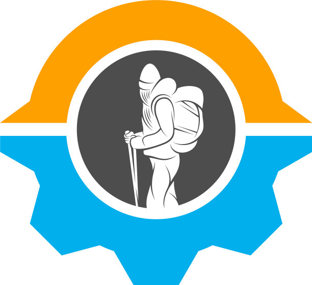 攀岩者与齿轮标志设计模板户外图片下载