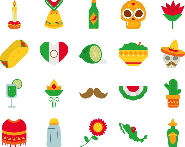 图标设置墨西哥雨披和墨西哥平风格图片下载