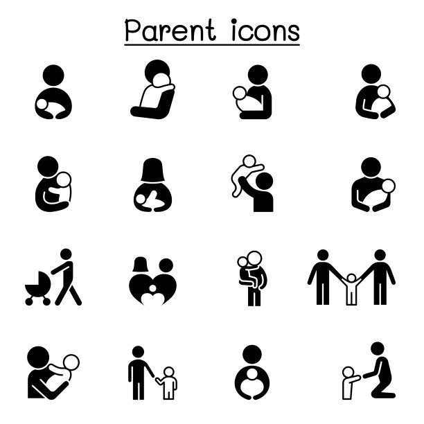父母和家庭图标设置矢量插图平面设计图片下载