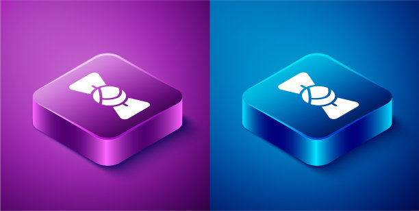 等距蝴蝶结图标孤立在蓝色和紫色图片下载