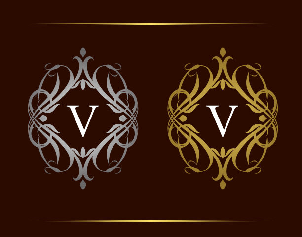 皇家徽章V字标志设计。图片下载