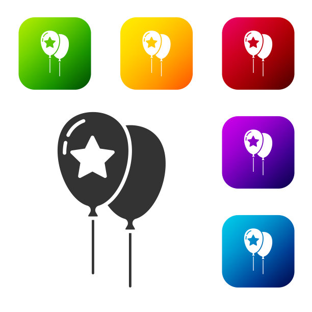 黑色气球与丝带图标孤立在白色图片下载