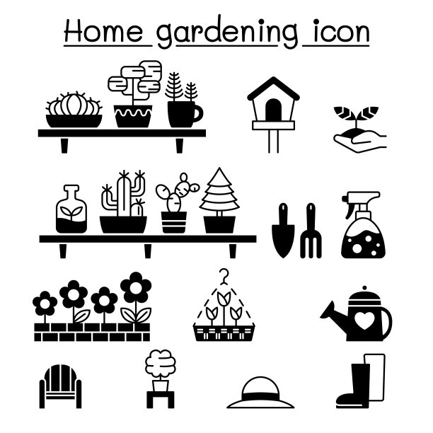 园艺图标设置矢量插图平面设计图片下载