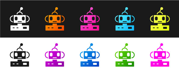 设置机器人玩具图标隔离在黑色和白色图片下载