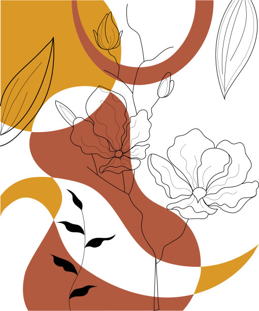 植物花卉和抽象插图。树叶线条艺术绘画。极简抽象和自然植物花卉艺术。矢量插图。抽象的卡片,海报。图片下载