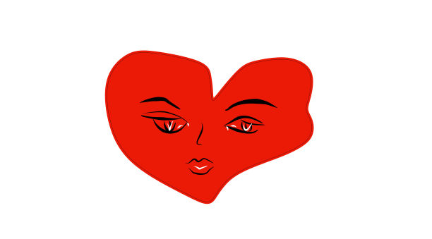 不对称的红心，忧郁的脸，白色的背景，简约的风格图片下载