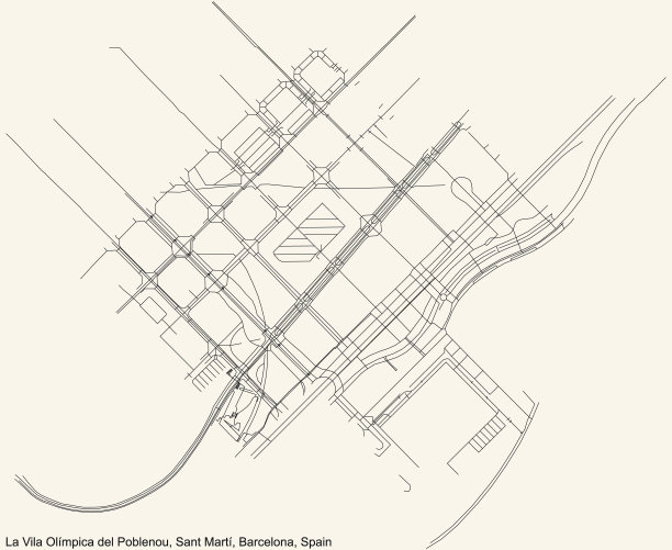 Sant Martí区La Vila Olímpica del Poblenou社区街道道路地图图片下载