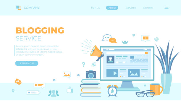博客张贴教育写作互联网博客内容策略，文本，标题，照片，视频。用网页监控。可用于网页横幅，登陆页，网页模板。图片下载