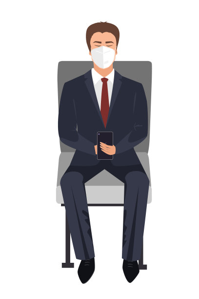 坐着或等着戴口罩的商人图片下载
