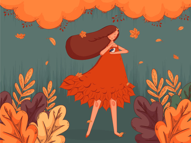 可爱的秋姑娘她照顾着一只小小的小鸟图片下载