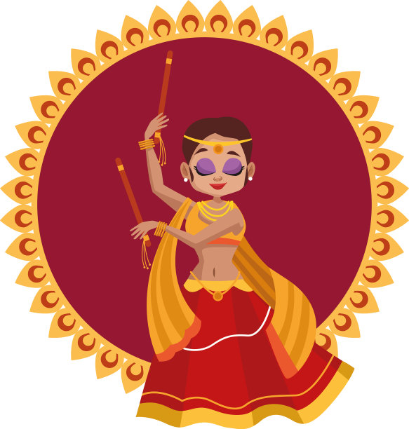 排灯节妇女卡通与传统布料图片下载