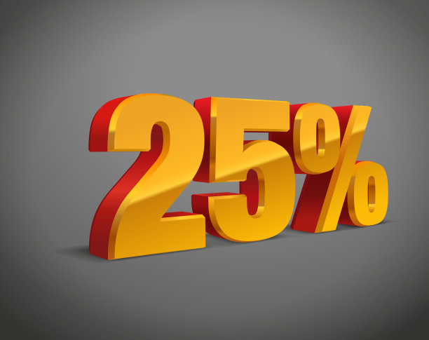 七五折，销售背景，金黄色金属物体3D。Eps10向量。图片下载