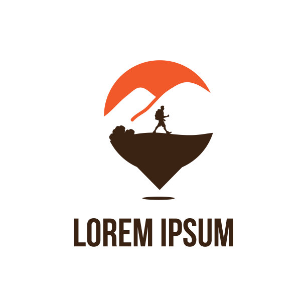 大头针地方远足标志设计与山脉矢量插图图片下载