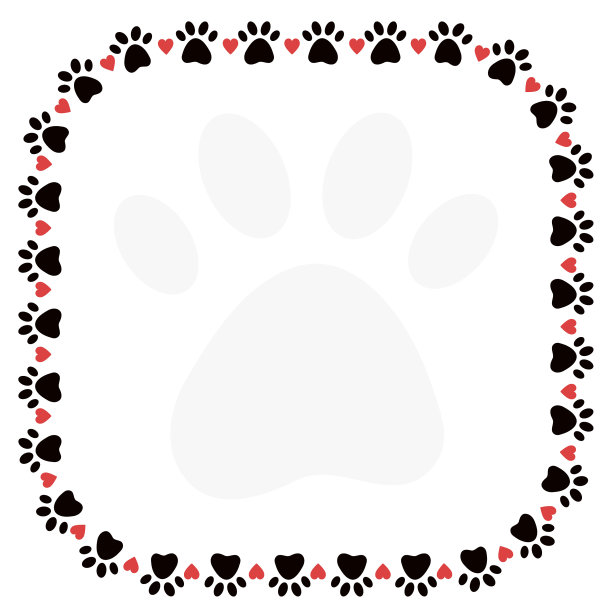 狗或猫爪边界框架与心和大透明爪剪影。模板设计与复制空间宠物商店，收养，兽医证书。可打印的横幅与地方的文本图片下载