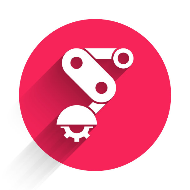 白色变速器自行车后速度折叠图标孤立与长影子。红色圆圈按钮。向量图片下载