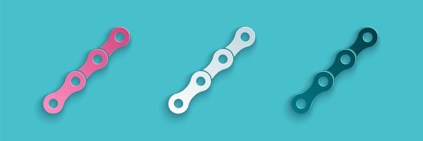 剪纸自行车链图标孤立在蓝色背景。自行车链轮传动。纸艺术风格。向量图片下载