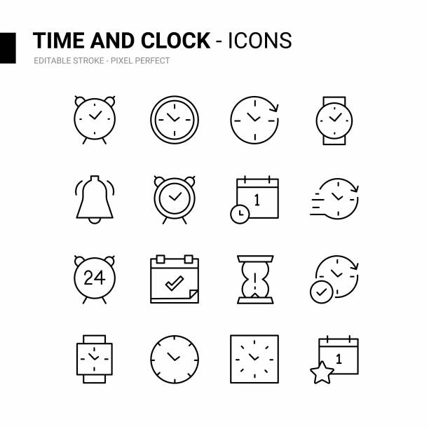 时间和时钟可编辑的描边线图标。图片下载