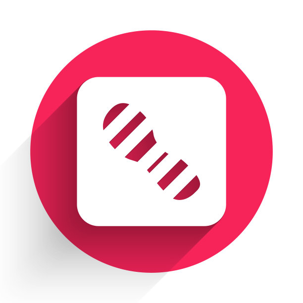 白色人类脚印鞋图标孤立与长影子。鞋鞋底。红色圆圈按钮。向量图片下载