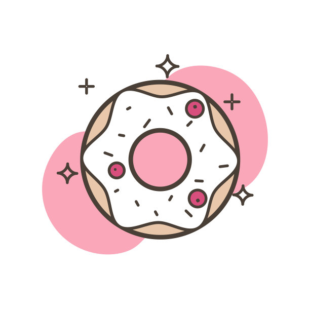 矢量甜甜圈图标与白色糖霜，巧克力片和浆果。糕点店的标志图片下载