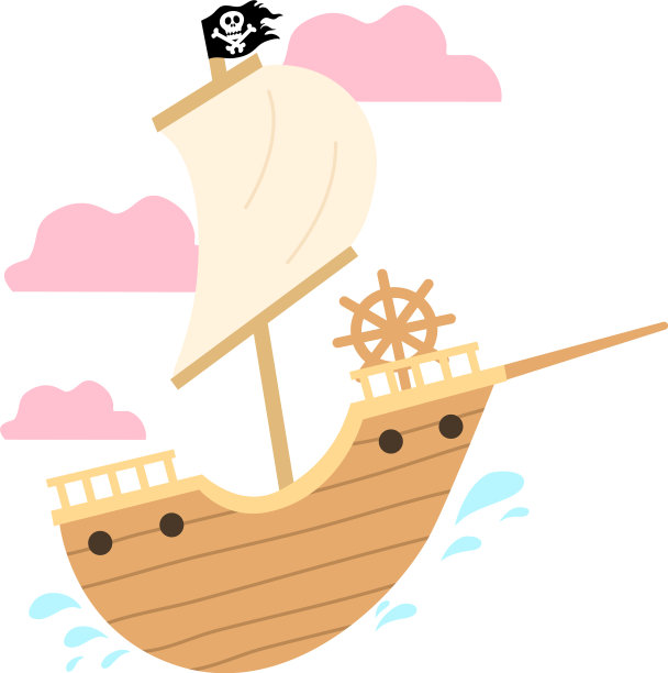挂着黑骷髅旗的海盗船横渡大海图片下载