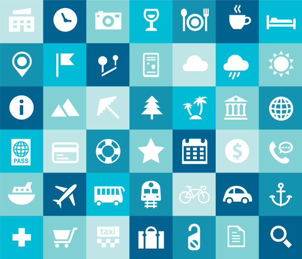 大的旅游和旅游图标设置时尚的平面图标图片下载
