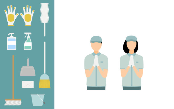 插图套清洁人员及清洁用品，上半身图片下载