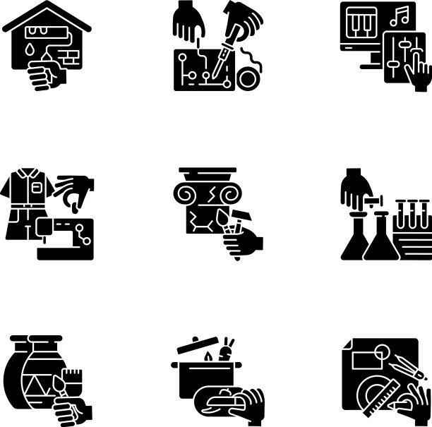 手工黑色字形图标设置在空白图片下载