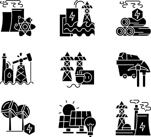 能源企业黑色符号图标设置在白色图片下载