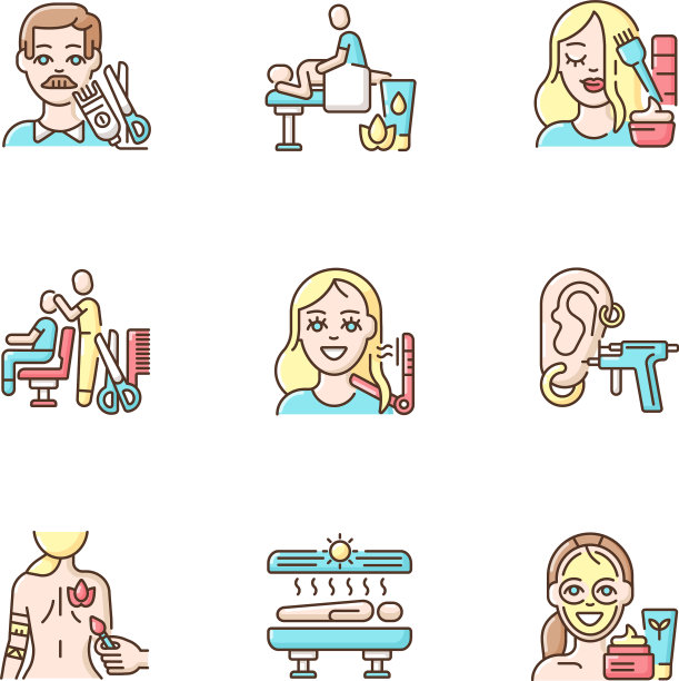 美容商店RGB颜色图标集图片下载