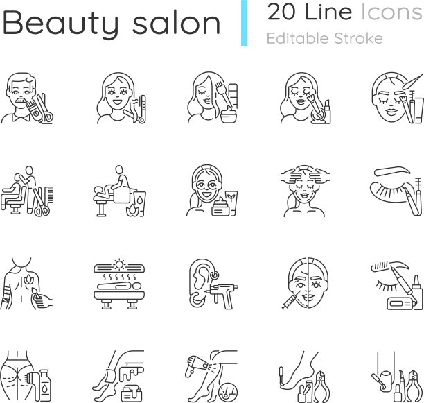 美容院线性图标集图片下载