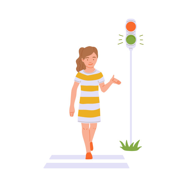 儿童安全城市道路矢量平面孤立插图。图片下载