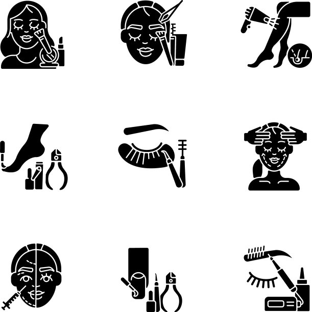 美容院黑色象形文字图标设置在空白图片下载