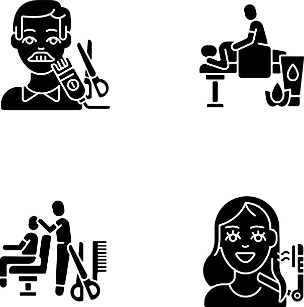 头发和身体护理黑色字形图标设置在白色图片下载