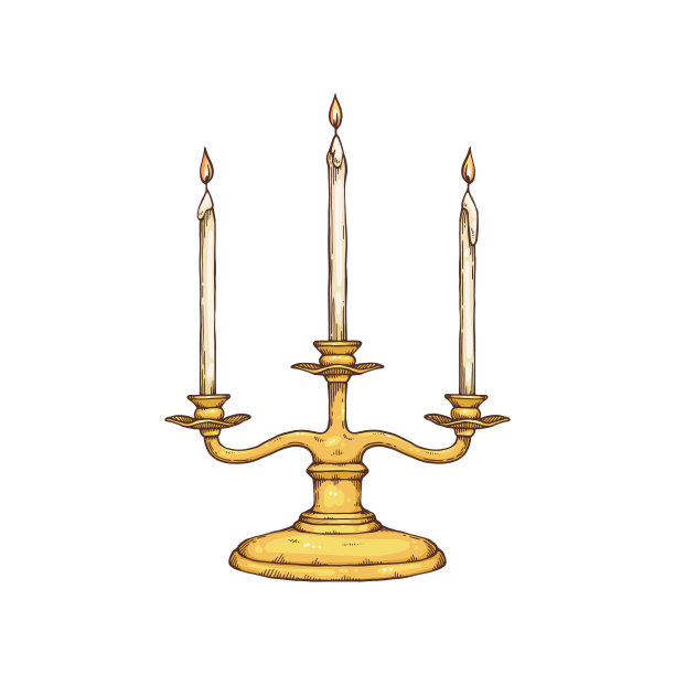 经典蜡烛复古烛台符号，平面矢量插图孤立。图片下载