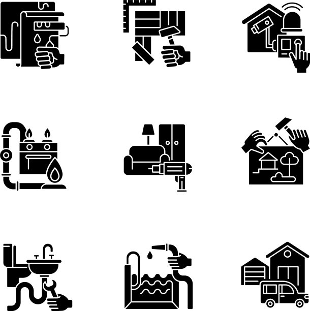 家庭改进黑色象形文字图标设置在白色图片下载