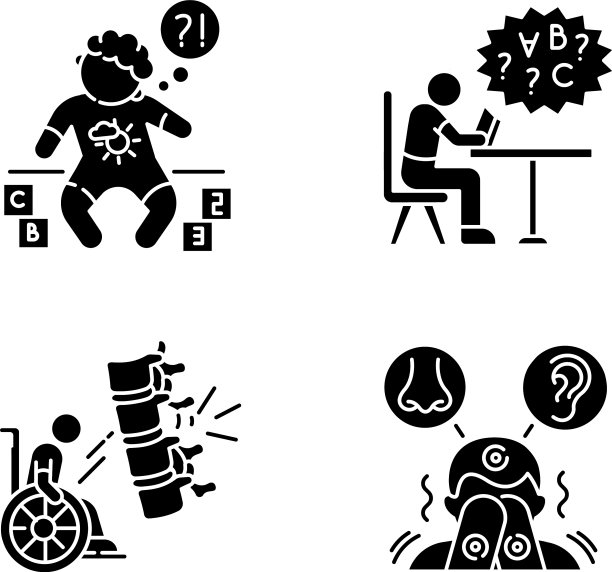 慢性病黑色象形文字图标设置在白色图片下载