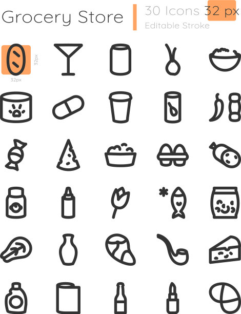 超市类别线性图标集图片下载