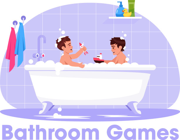 小男孩在浴室玩半平RGB颜色图片下载