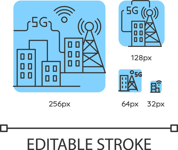 5g智慧城市蓝色线性图标集图片下载