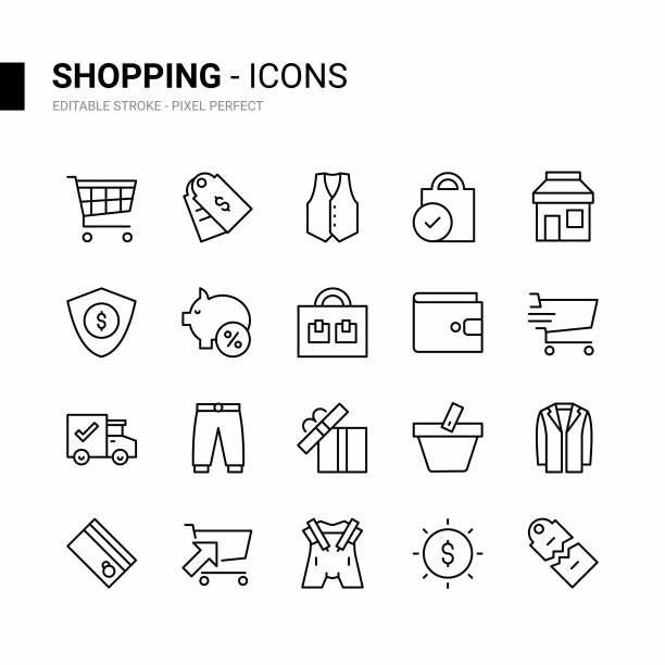 购物可编辑的描边线图标。图片下载