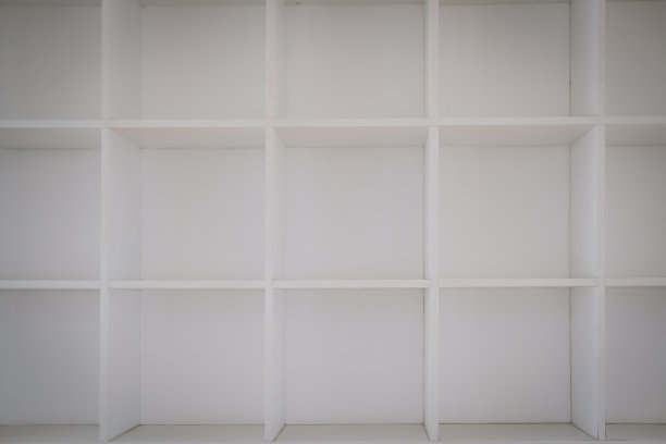 白色的空货架，书架，书架柜图片下载