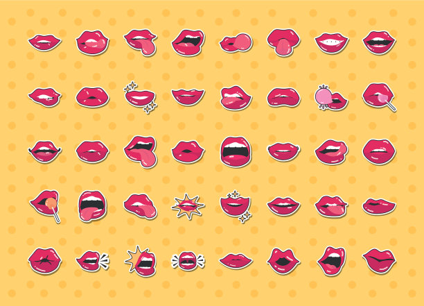 流行艺术嘴和嘴唇喜剧女性的嘴唇集图片下载