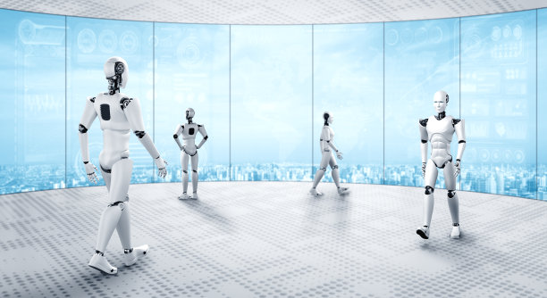 3D渲染：未来办公室内的机器人图片下载