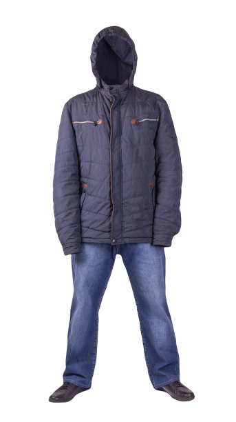 深蓝色牛仔裤，黑色皮鞋，白色背景下的夹克。图片下载