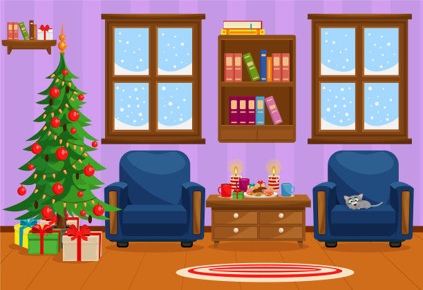 有圣诞树礼物的圣诞客厅图片下载