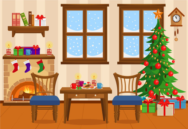 有圣诞树礼物的圣诞客厅图片下载
