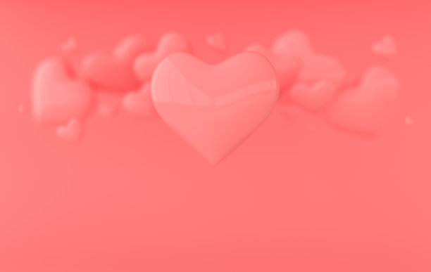 情人节心形背景图案3d渲染插图。爱的庆祝海报，贺卡，横幅模板。千分之一，浪漫的相识概念。图片下载