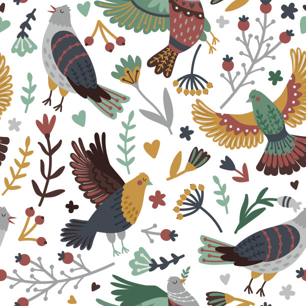 鸟类与森林无缝图案图片下载